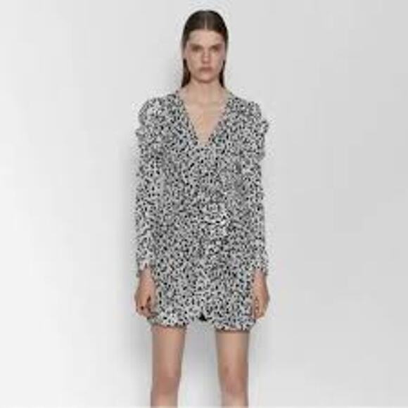 Zara Animal Print Ruched Mini Wrap Dress - Picture 4 of 8